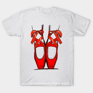 Ballet shoes - red ballet pointe shoes with ribbon laces T-Shirt